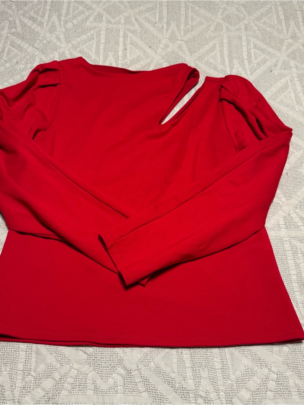 Express Red Long-Sleeve Cut Out Shoulder Top